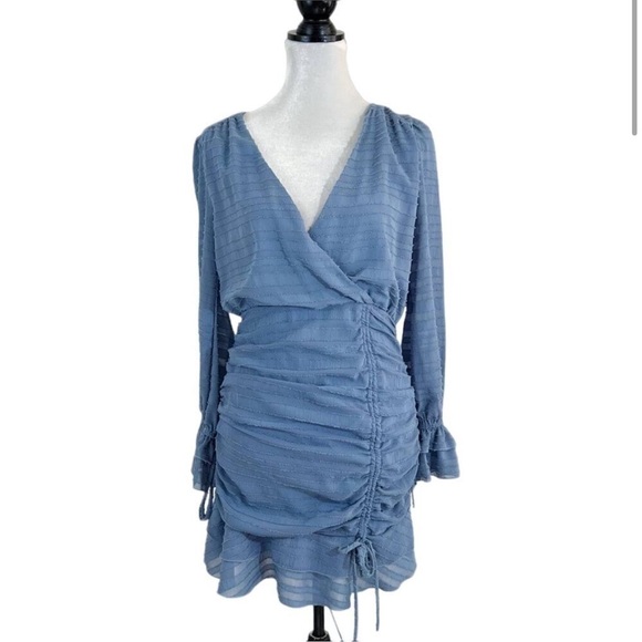 Style Rack Summer Sky Dusty Blue Long Sleeve Ruched Mini Dress Size Small - Picture 3 of 8